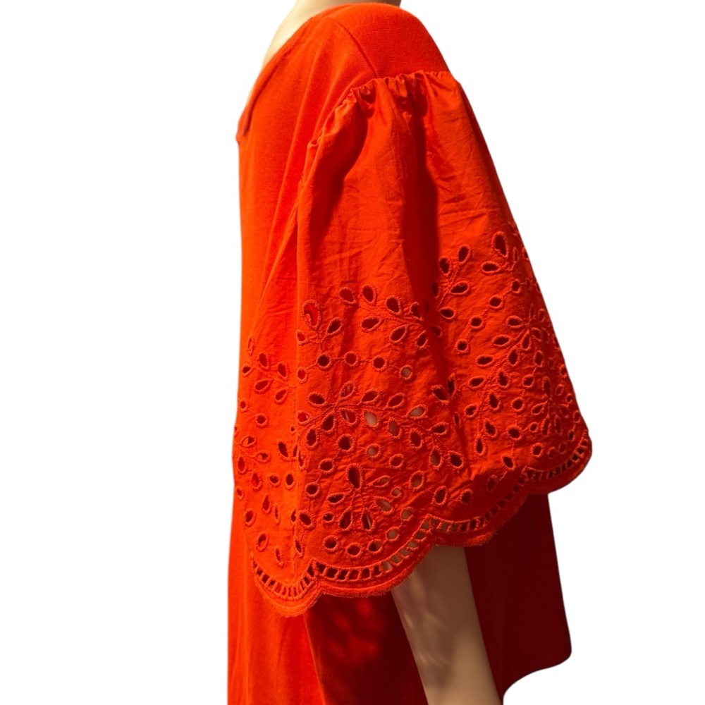 PHILOSOPHY Vibrant Eyelet Sleeve Crew Neck Blouse Poppy Orange NWT 3X - Picture 4 of 17